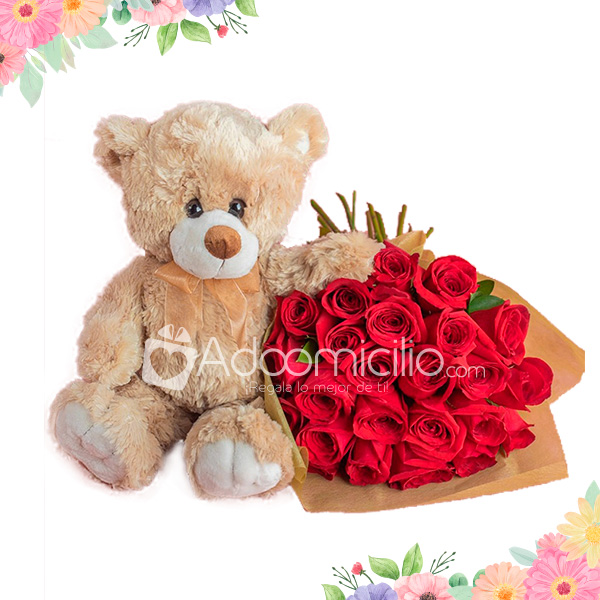 Osito De Peluche Con Rosas Regalos Dia De La Mujer A Domicilio En Cali