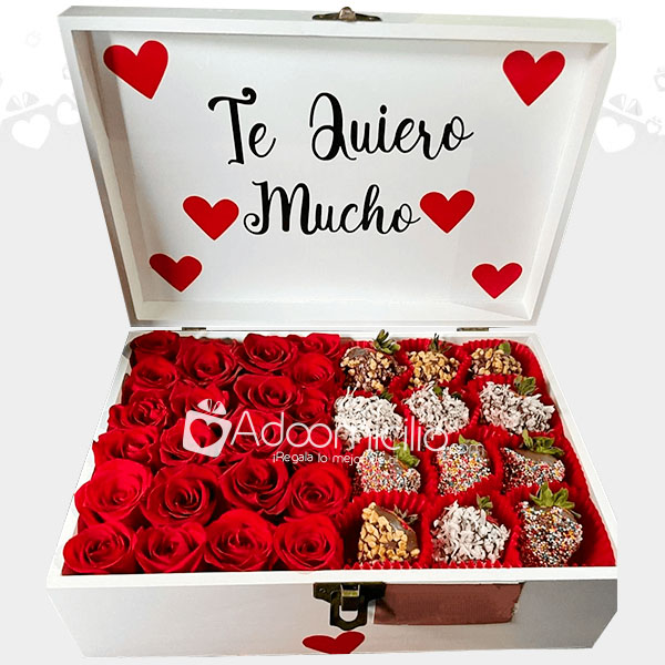 Baúl Deluxe Rosas y Fresas con Chocolates Regalos a Domicilio en Villavicencio Pedido con un dia de Anticipado