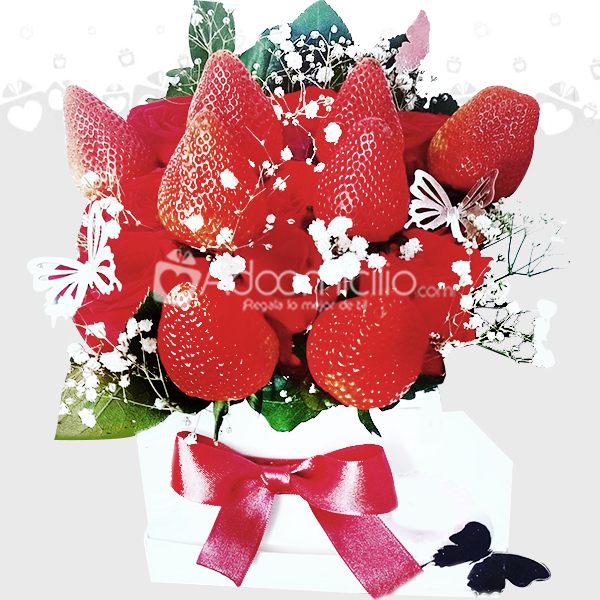 BOUQUET DE FLORES CON FRESAS REGALO SAN VALENTIN